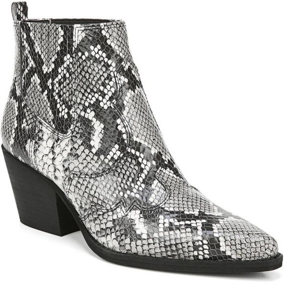SAM EDELMAN Winona Snakeskin Western Ankle Bootie Black White Gray - Picture 1 of 7